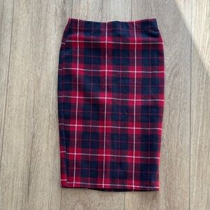 Zara Red and Navy Plaid Pencil Skirt